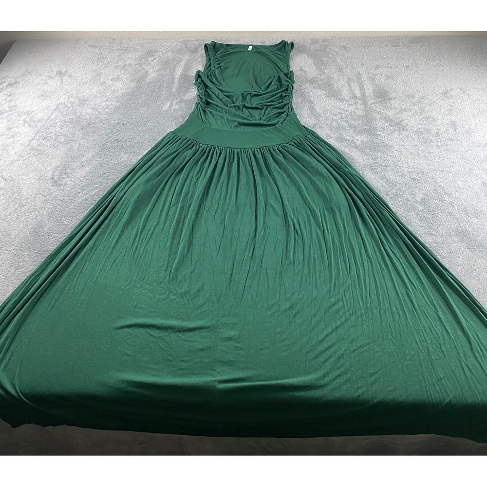 Halara Green Ruched Sleeveless Maxi Dress with Pockets Drop Waist Forest Green